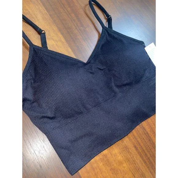 Zella Ribbed Seamless Longline Sports Bralette in Black S M New Nwt Women's - Picture 3 of 6